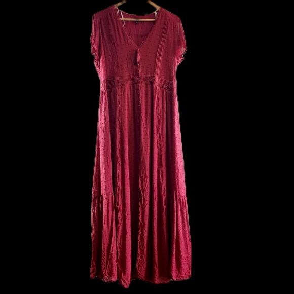Lulus Completely In Love Wine Red Swiss Dot Button Front Maxi Dress XL - Picture 4 of 11
